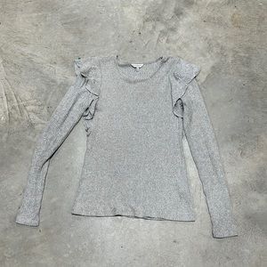 Light weight grey rubbed sweater with ruffles around arm / Size S /‎ Lucky Brand